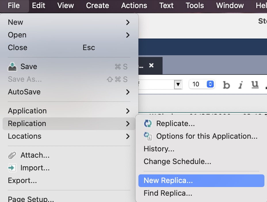 File Replication New Replica Window