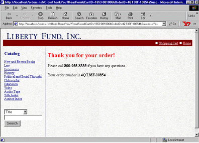 Order thank you message