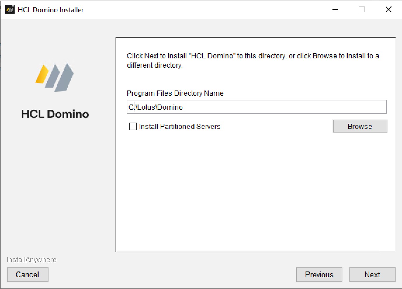 HCL Domino Installer - Program Files Directory Name